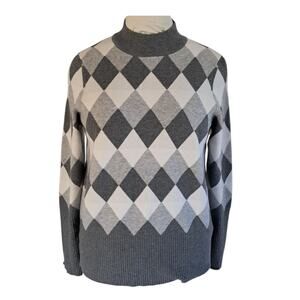 MARKS & SPENCER Grey Argyle Sweater Top Size 12 Preppy Academia Winter Y2K